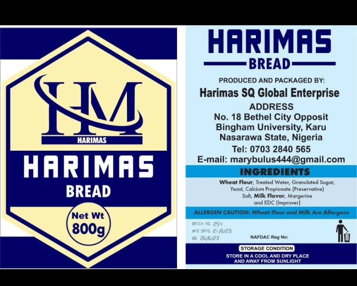 Establishment and NAFDAC Licensing of Harimas Bread